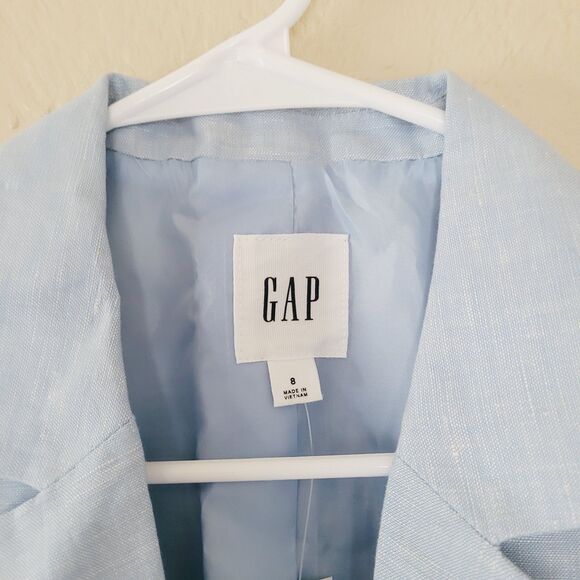 Gap Womens Linen Blend Blazer Size 8 Light Blue One Button Single Breasted Nwt - Picture 2 of 9